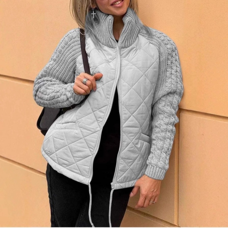 Transfronterizo 2025 otoño y invierno nueva moda europea y americana cardigan con cremallera de manga larga de cuello vertical chaqueta de algodón de mujer ropa de algodón de mujer image 7