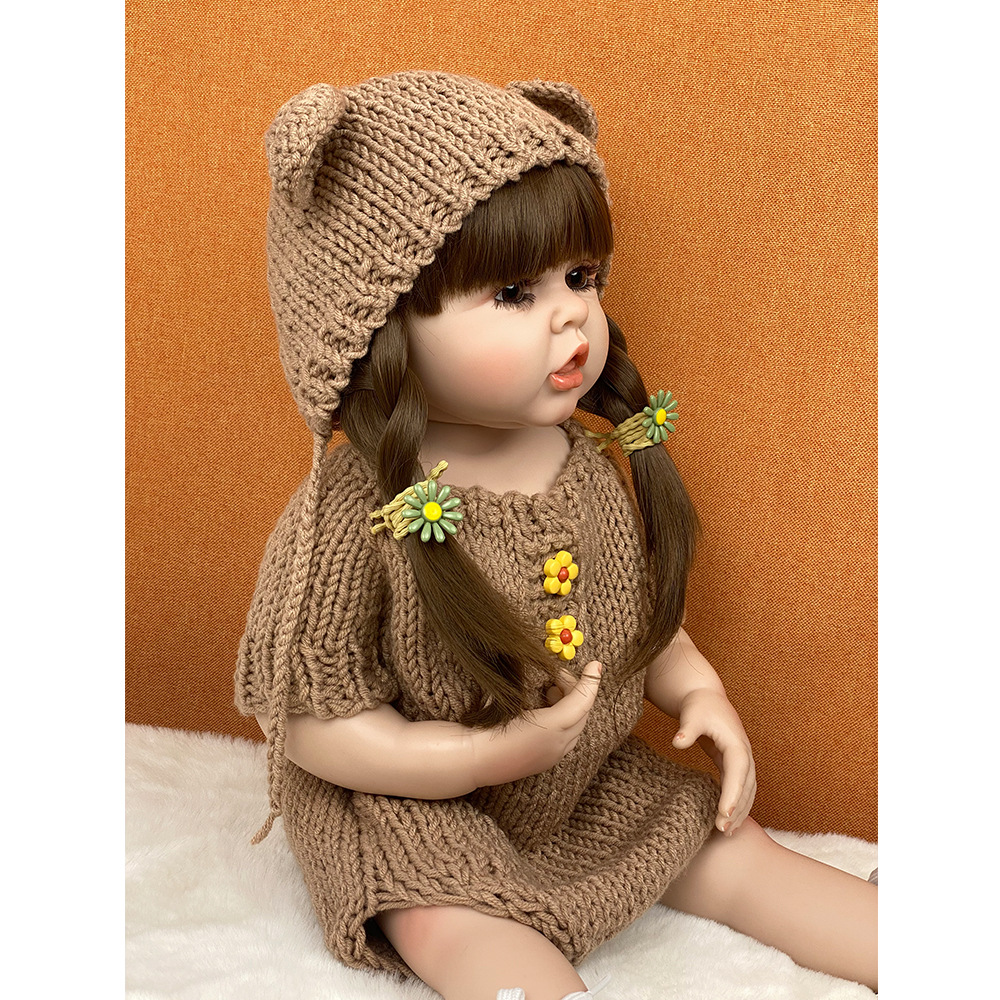 Cute reborn doll Sugar Bean 55cm simulation companion doll washable knitted suit dress-up model treasure