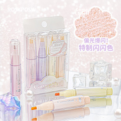 Rosyposy柔設清透爆閃貝母蛍光ペン手帳diyカラーマーカーペン少女心