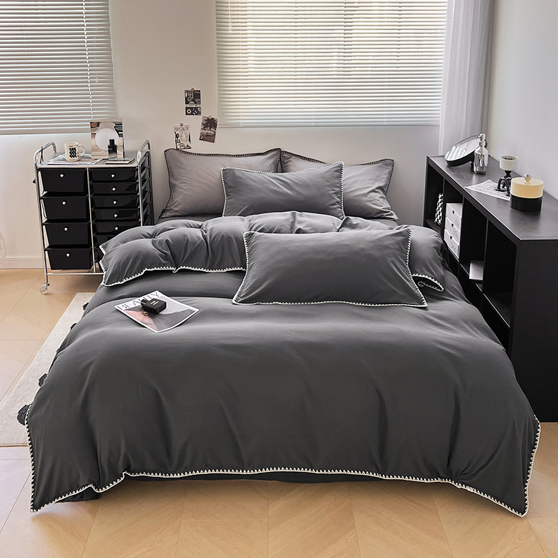 2024 nuevo conjunto de cuatro piezas de cama AB doble colcha de colcha de color sólido de una sola pieza dormitorio de estudiantes sábanas individuales de tres piezas