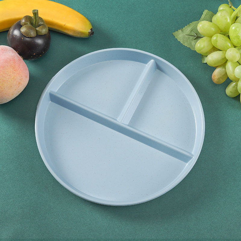 Plato redondo de tres compartimentos para reducir la ingesta de grasas, plato doméstico dividido anticaída de paja de trigo, juego de platos para desayuno Amazon