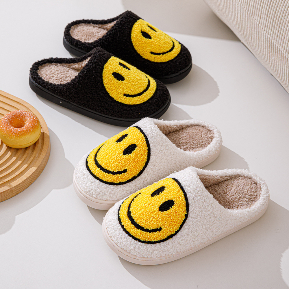 Pantuflas de algodón con cara sonriente, estilo de moda, para hombre, mujer o pareja, interior, antideslizantes, de dibujos animados
