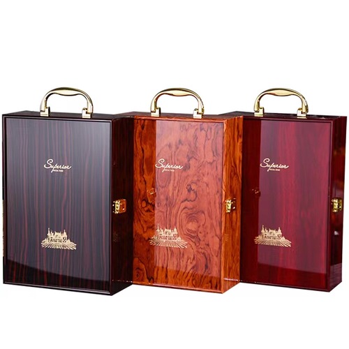 Factory red wine box, wooden box for red wine, imitation rosewood with baking varnish, double-bottle wine gift box, wholesale white liquor wooden box