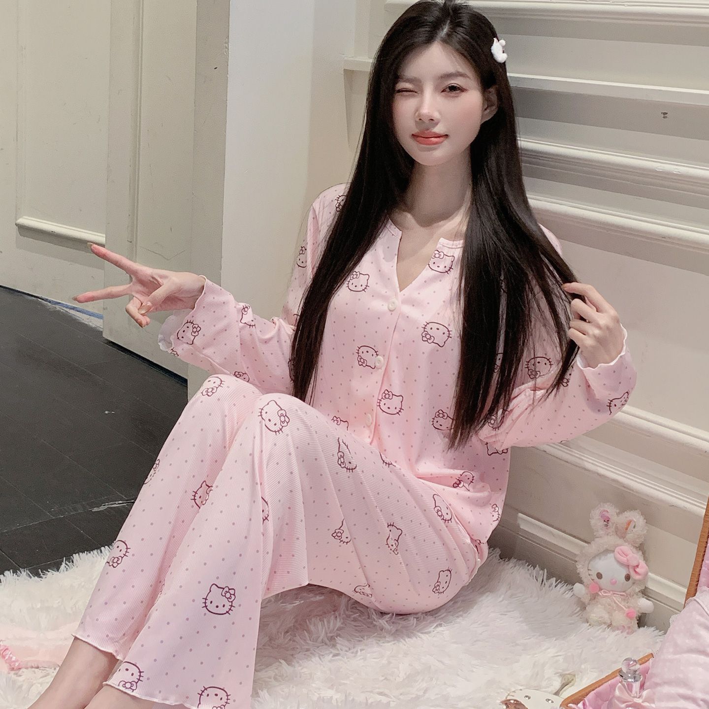 Pijamas de tela de hilo de hielo al por mayor transfronterizo 2026 primavera y verano nuevos pantalones de mangas largas cardigan set de ropa para el hogar
