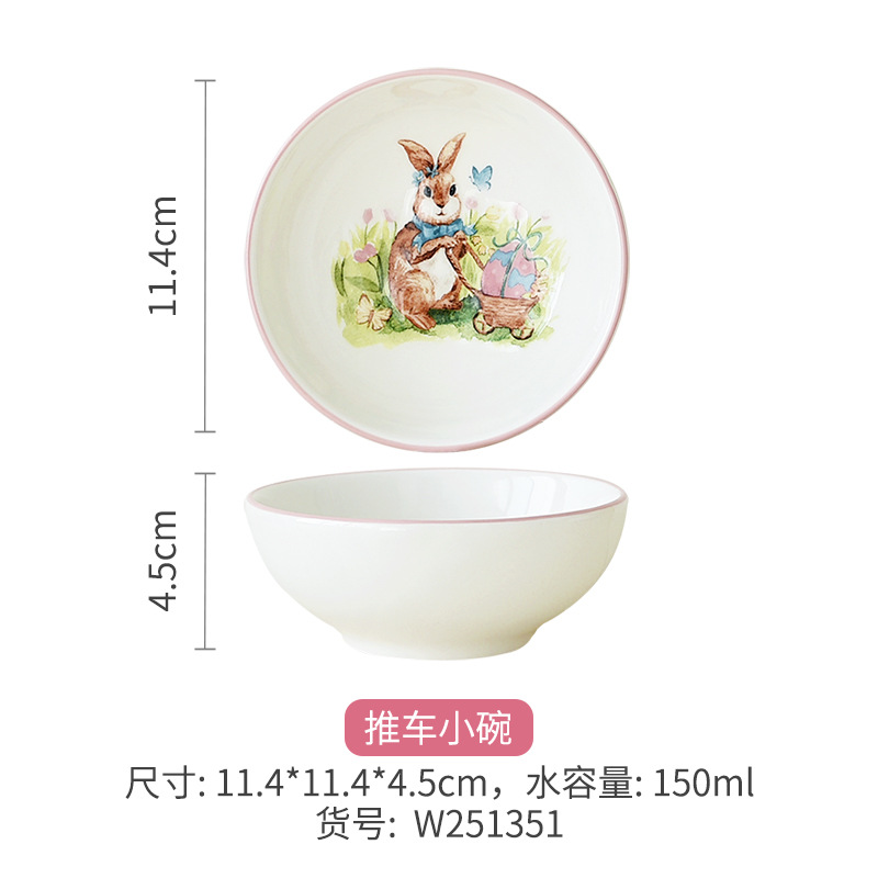 Cerámica de Pascua dibujos animados conejo cubiertos adornos encantadores set de platos para el hogar nuevos productos en stock