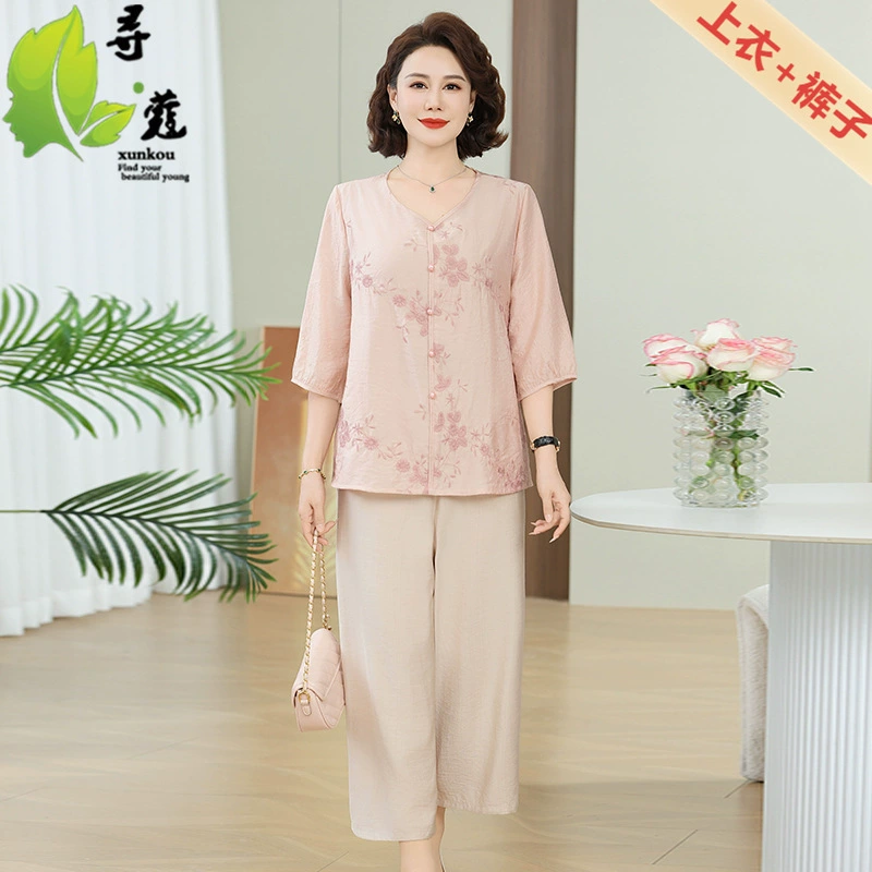 Среднее и старое женское летнее платье женское 40-летнее большое размер свободная мама костюм модная леди летняя одежда свекровь