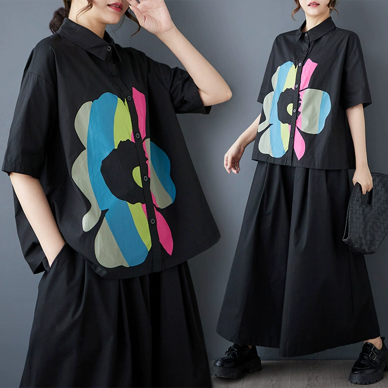 Настоящая фотография новой весенне-летней свободной рубашки большого размера, повседневная простая милая рубашка с короткими рукавами для поездок на работу.