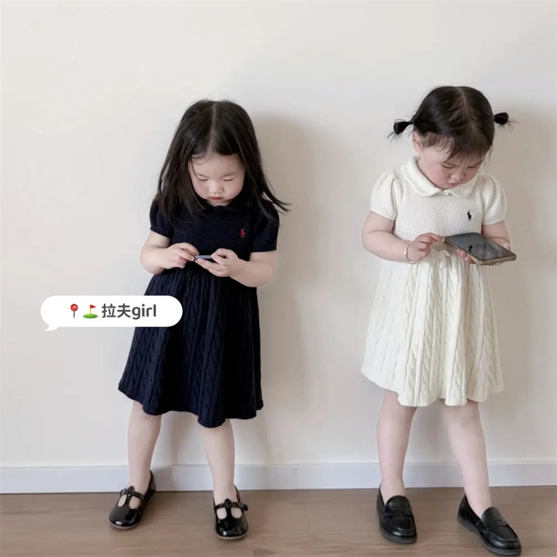 Xianning siete ropa para niños vestido de niña 25 verano nuevo estilo niños estilo universitario falda de punto suéter de bebé falda de polo