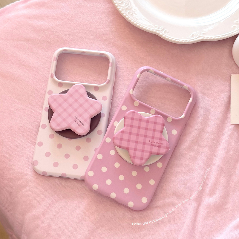 Pink Polka Dot Stand Suitable for iPhone 17, iPhone 17 Pro Max, iPhone 16, iPhone 15 Soft Case, iPhone 13 Star Film Magnetic Attraction