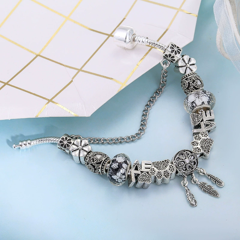 Европейский серебряный браслет с подвеской DREAM CATCHER для женщин, DIY кристалLOVE кошачья коготь шаговый браслет