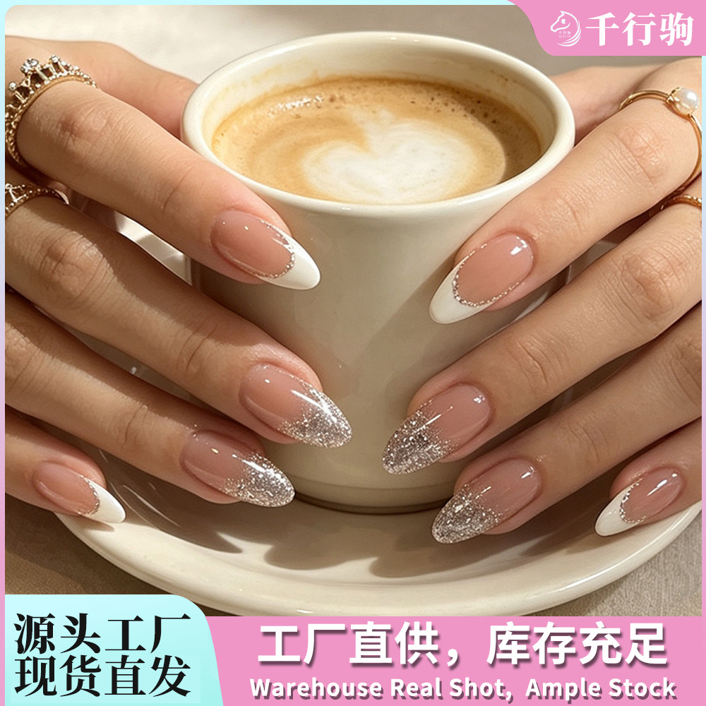 Nail Patch Water Drop Nail Patch Simple Glitter Nail Art High-grade European and American Hot Selling White Edge French Wearing Nail
