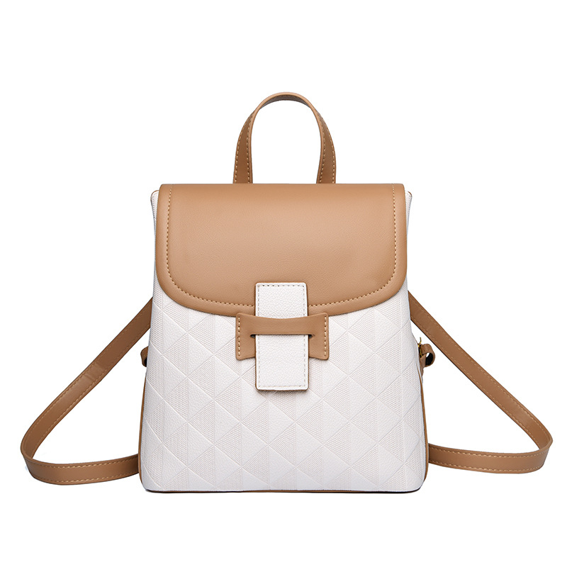 Mochila transfronteriza para mujer nueva Mochila de cuero suave de color de contraste para mujer mochila de diseño de nicho informal coreana