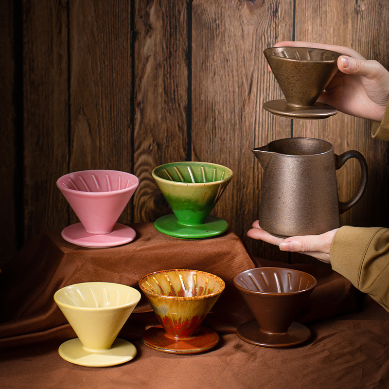 窯変手沖フィルターセットセラミックコーヒーフィルターアメリカ家庭用コーヒー漏斗ドリップコーヒー器具|undefined