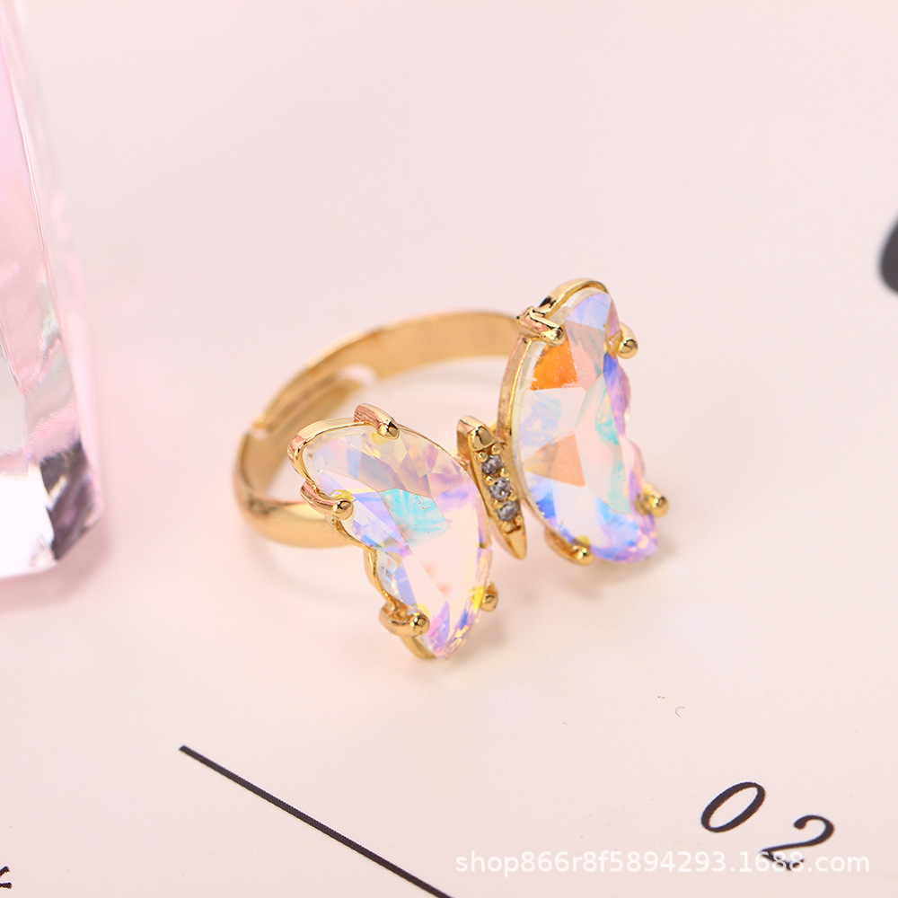 Venta caliente transfronteriza 18K oro real electrochapado circón mariposa anillo ajustable abierto personalidad femenina INS Mori pulsera