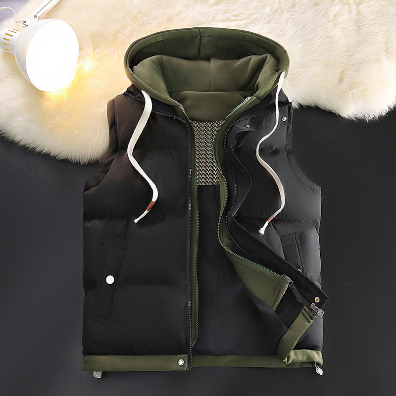 Trajes de invierno transfronterizos de grafeno falsos chaleco con capuzas de dos piezas marca de moda masculina de otoño y invierno de plumón sin mangas chaleco de calor de moda