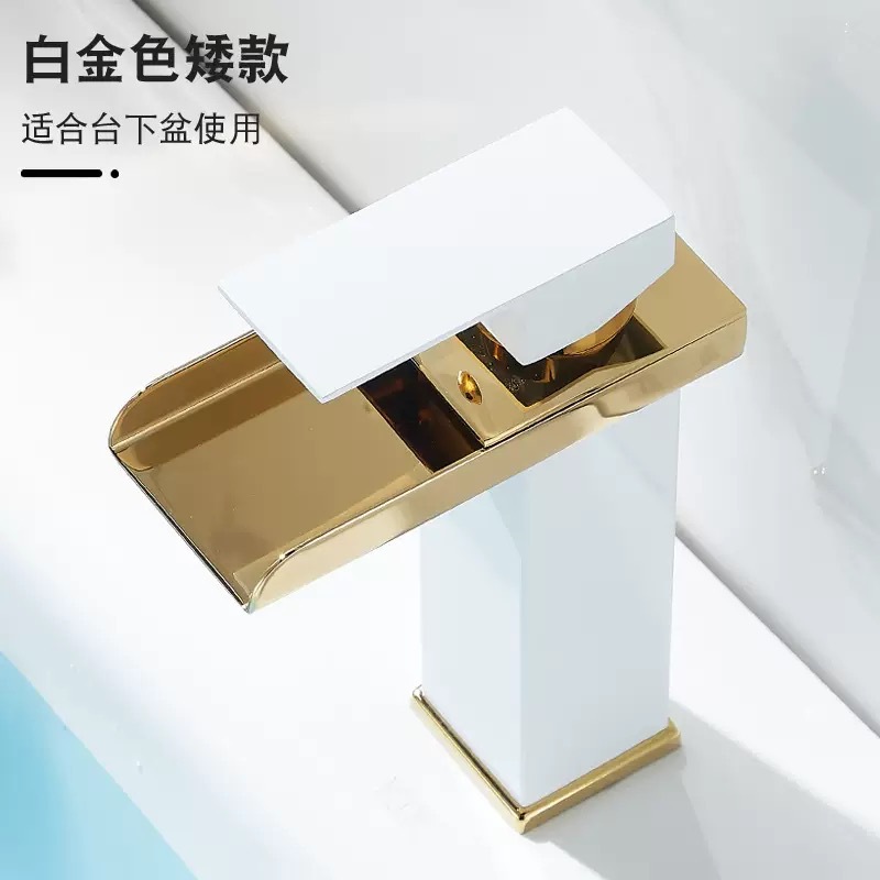 Grifo de Caño Ancho Tipo Cascada de Acero Inoxidable Mezclador de Agua Fría y Caliente para Lavabo