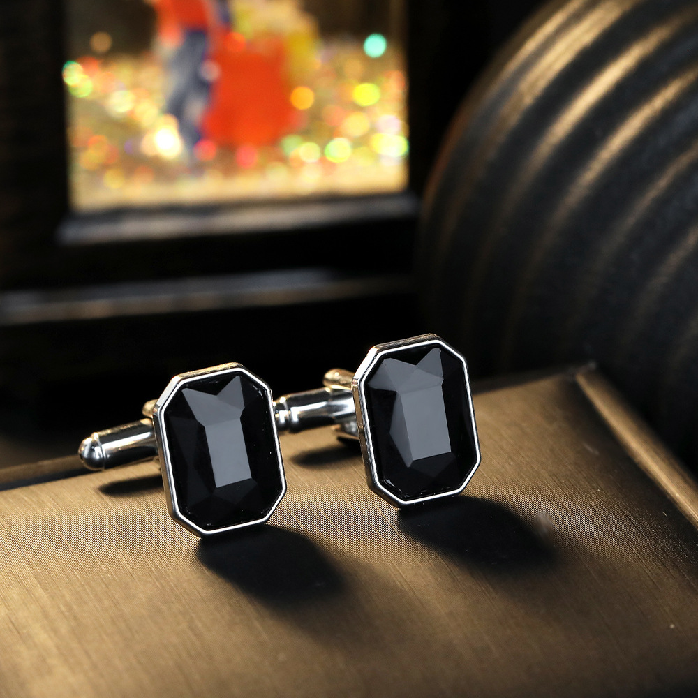 Cross-Border European and American New Black Diamond Cufflinks Men's Suit Business Shirt Accessories Versatile Cuff Button Decorations