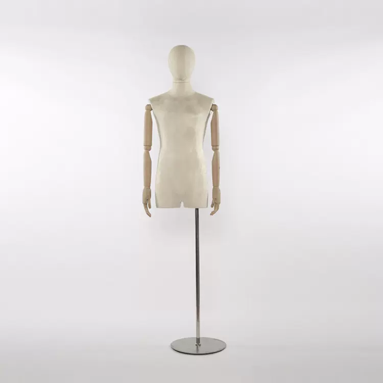 半身包布男模特 半身人体陈列道具 木手男模特道具 金属底座