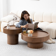 北欧圆形茶几时尚简约实木小户型客厅沙发组合边几设计师民宿茶几