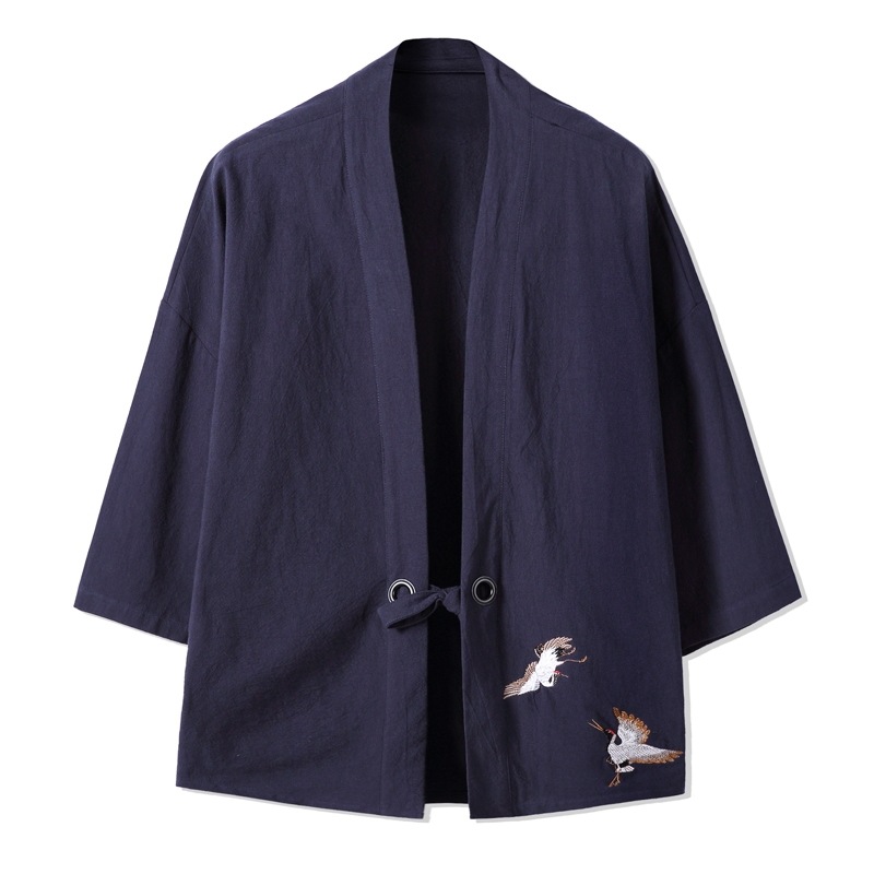 Chaqueta de estilo chino, manga tres cuartos, traje Tang masculino, Hanfu, cárdigan japonés japonés, kimono, lino, pino ancho image 4