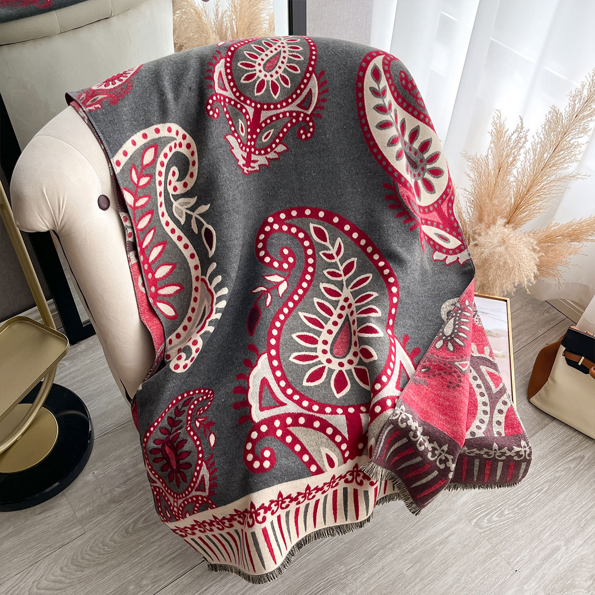 Chal de Jacquard Reversible de Poliéster, Mantenerse Caliente, para Invierno