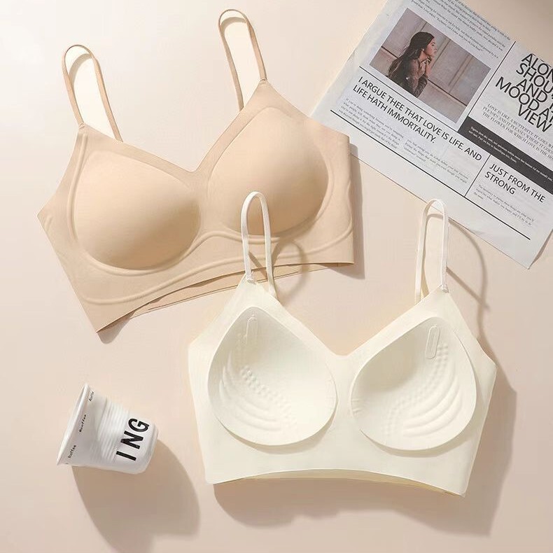 5186 # Cream Cloud Nude Bra Liquid Jelly Strip Push-Up Anti-Sagging Seamless Skin-Friendly Intimates for Women