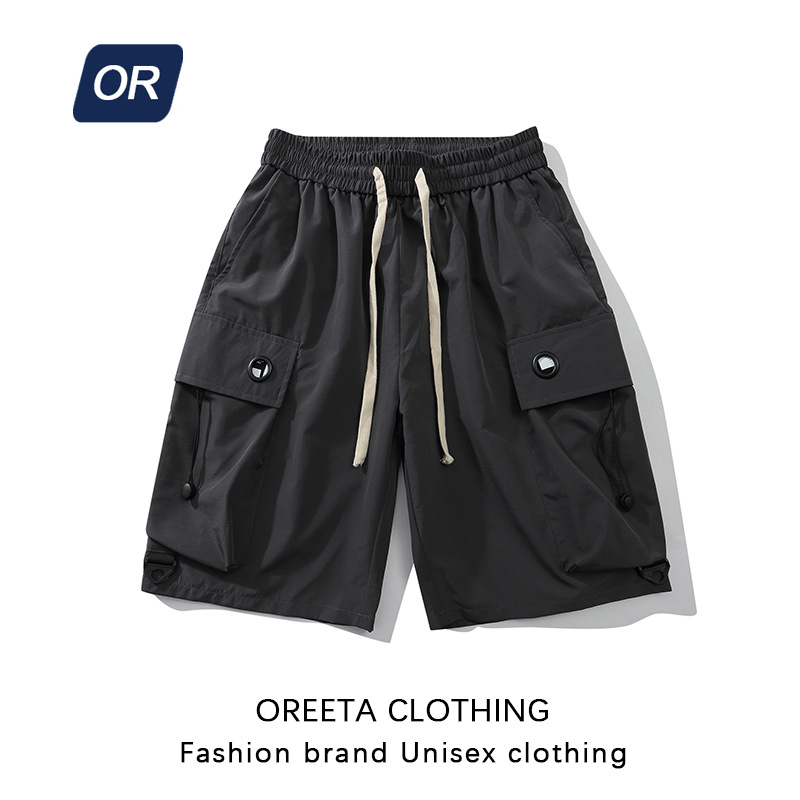 OREETA Men's 2023 Summer Trendy Brand Solid Color Multi-pocket Loose Wide-leg Pants Men's Workwear Shorts