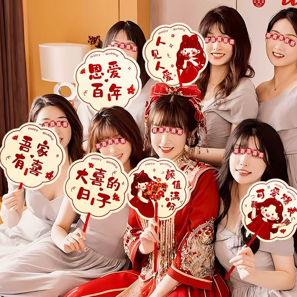Double-sided wedding fans with mixed set of three [6 pieces]