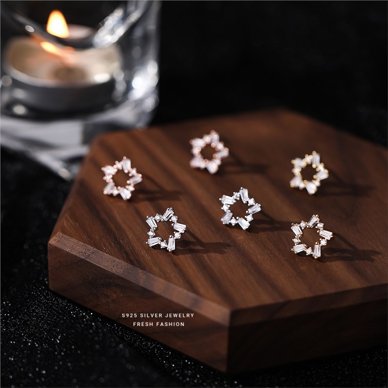 S Argento puro Zircone a cinque punte per donna, dolce, fresco, semplice, stella di lusso e orecchini_voghion.com