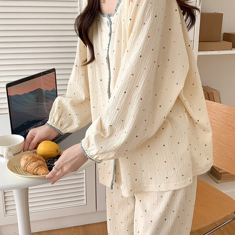 Pajamas for Women Spring and Autum 2025 New Style Comfortable Summer Thin Long-Sleeved Home Clothes Suit Large Size Can Be Worn Outside