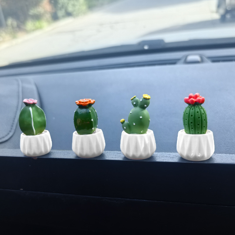 Cartoon net net net cactus suculento interior de coche pequeños accesorios decoración de coche consola central de coche decoración de coche
