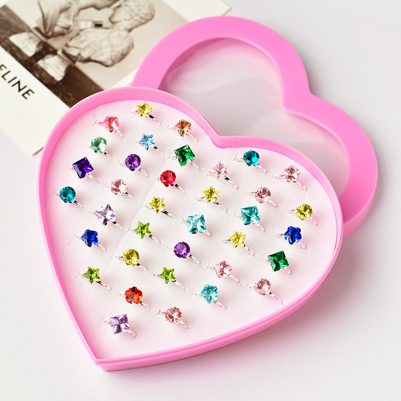 Anillo DE LOS NIÑOS caja de regalo caja de amor del estudiante traje rhinestone niñas anillo ajustable 36 princesa anillos