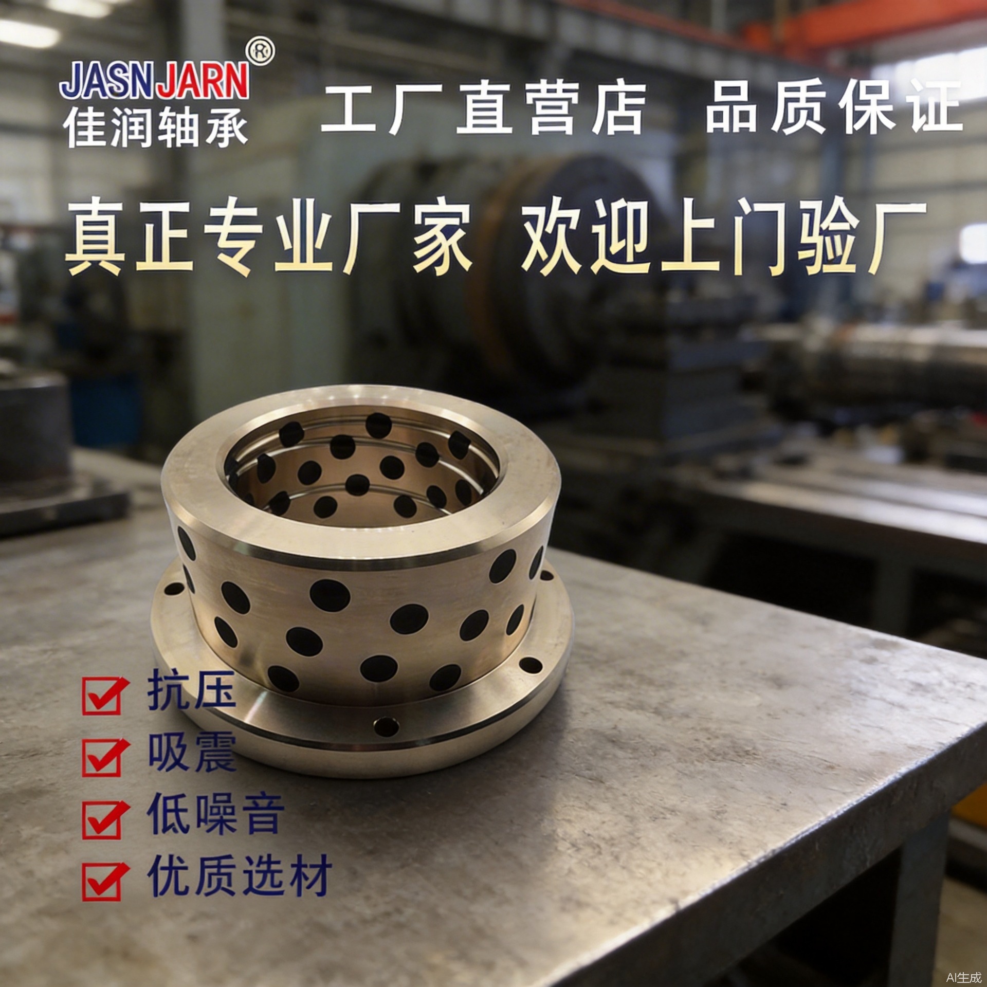 定制橡塑机械设备高力黄铜铜基无油自润滑轴承法兰翻边套铜套衬套