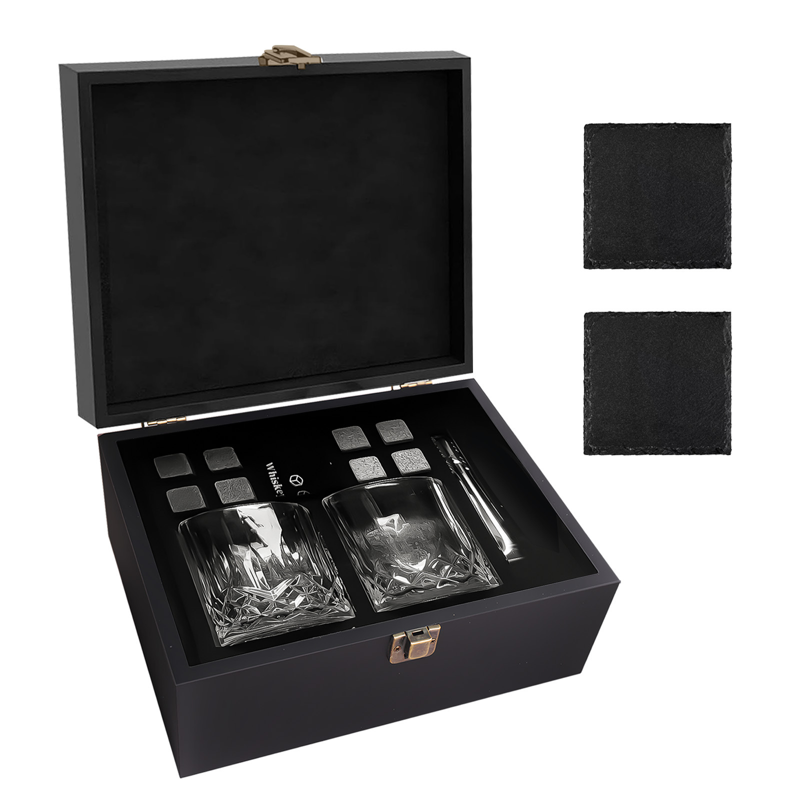 Caja de madera de cristal de whisky de vino de hielo transfronterizo caja de regalo de piedra de hielo de alto grado