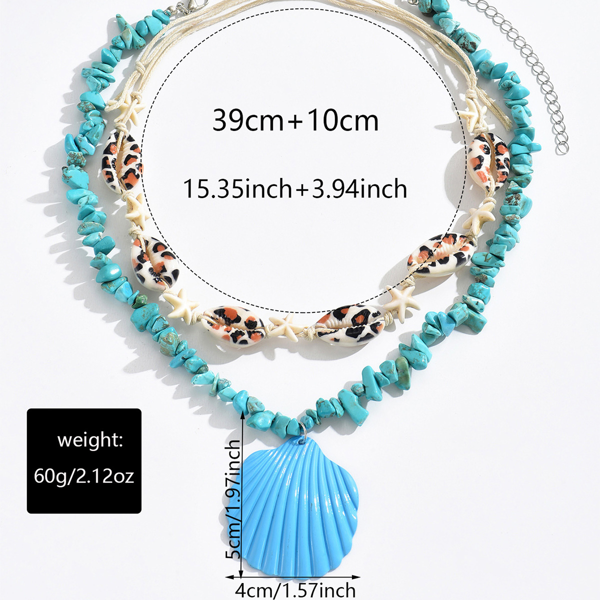Blue Shell Layered Necklace For Summer Vacation Style_voghion.com