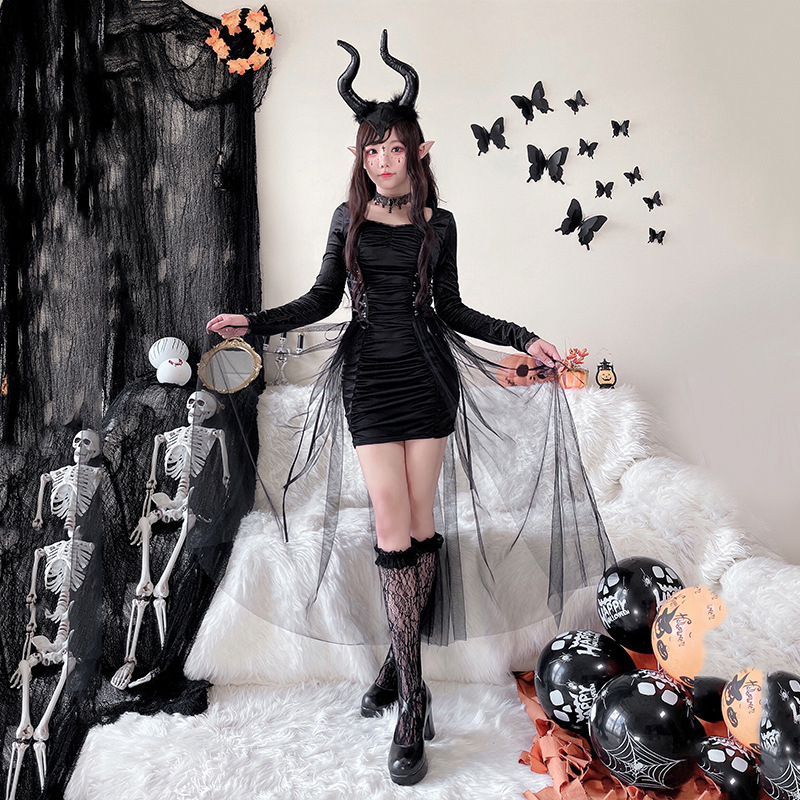 ハロウィンコスチュームマジシャン魔女ダークゴシックローブステージパフォーマンスロールプレイコスプレ衣装|undefined