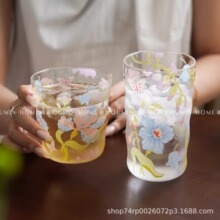 ins风碎花玻璃杯高级感水杯茶杯果汁杯冷饮杯办公室咖啡杯子
