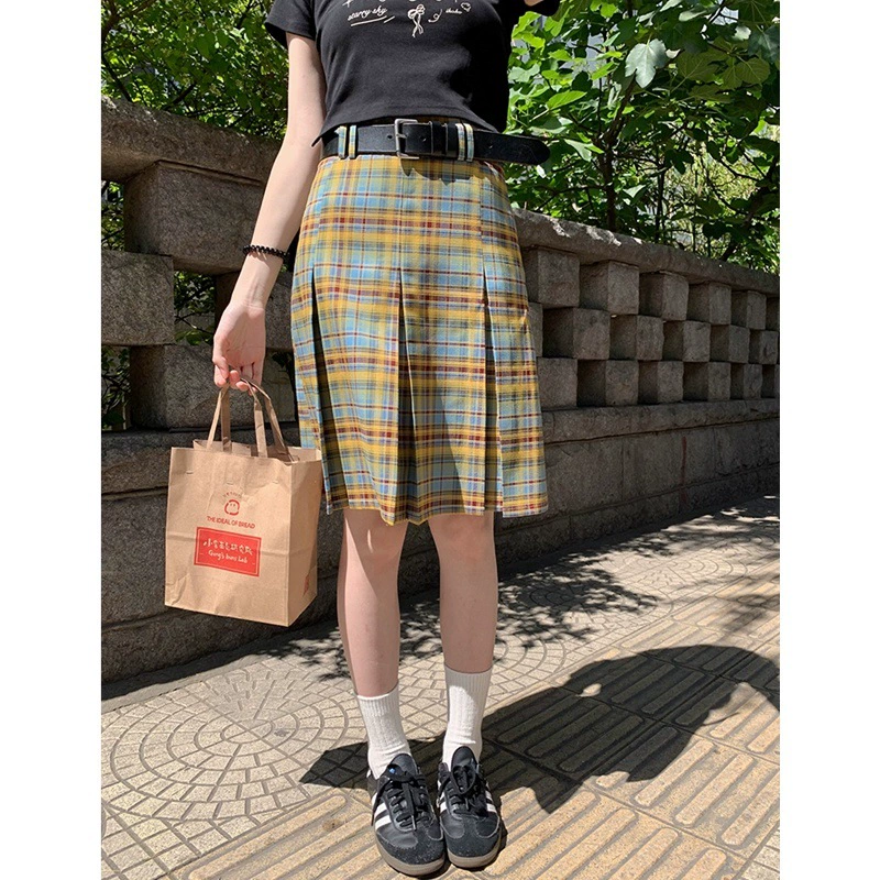 Клетчатая юбка для женщин 2025 весна-осень, милая ретро юбка для миниатюрных, высокая талия, стройнящая клетчатая юбка