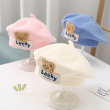 兒童帽子秋冬款嬰幼兒針織貝雷帽可愛小熊男女童寶寶畫家毛線帽潮