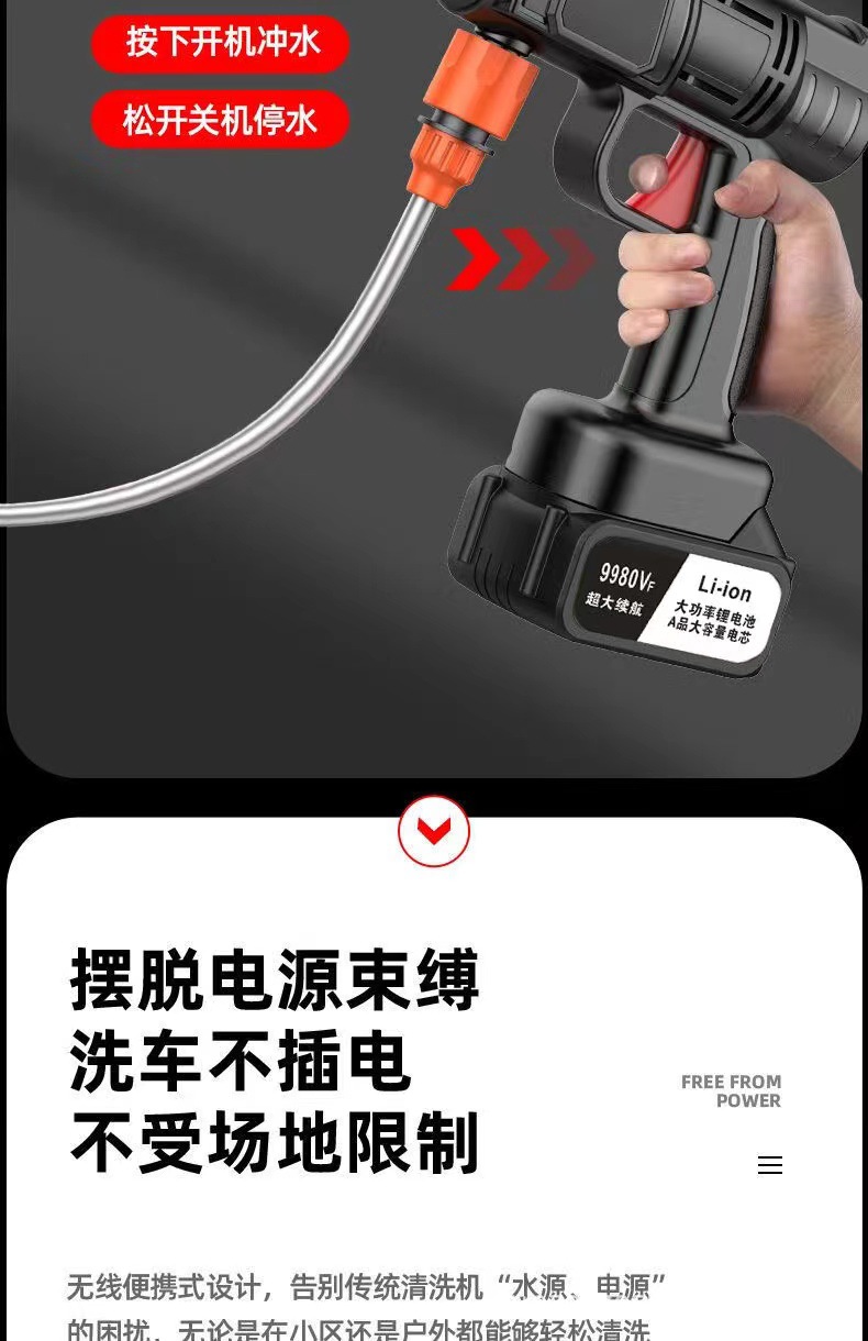 High-Pressure Car Wash Water Gun, Car Wash Machine, Rechargeable High-Power Water Pump, Portable Wireless Car Washer