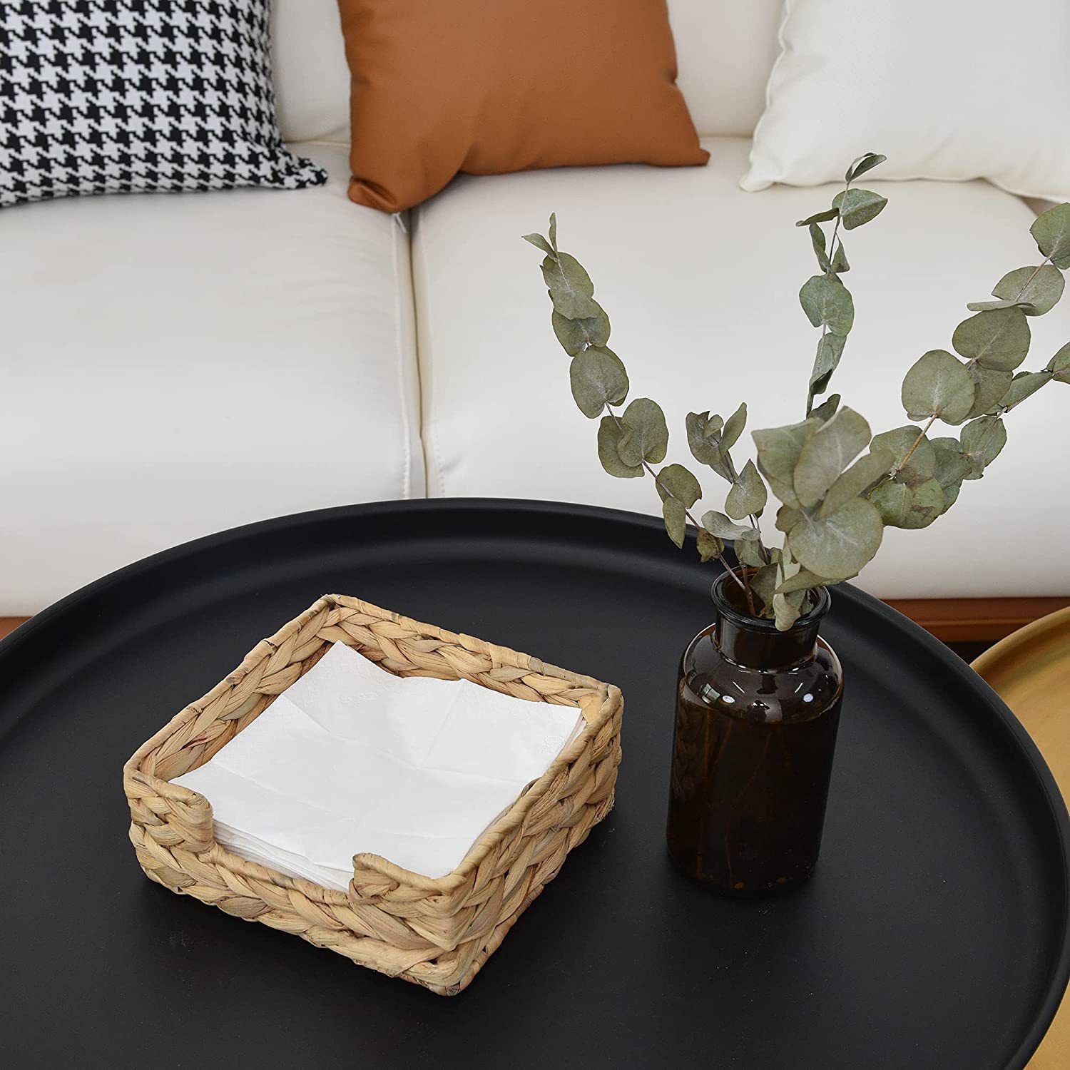 草编收纳筐水葫芦草编织餐巾盒桌面杂物整理筐方形储物篮子纸巾盒