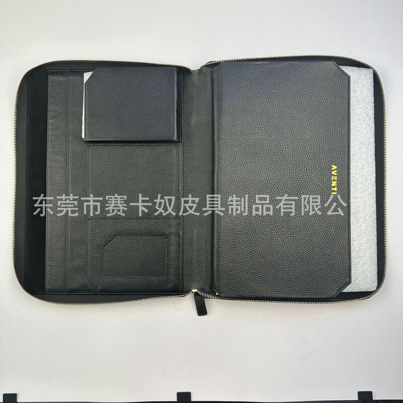 Customized First-Layer Cowhide Genuine Leather Litchi Pattern Multifunctional Folder Can Hold Tablet Computer File Bag