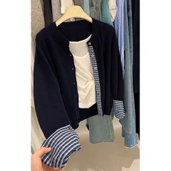 格纹拼接设计感小众假两件外套女士秋季减龄百搭时尚休闲宽松上衣