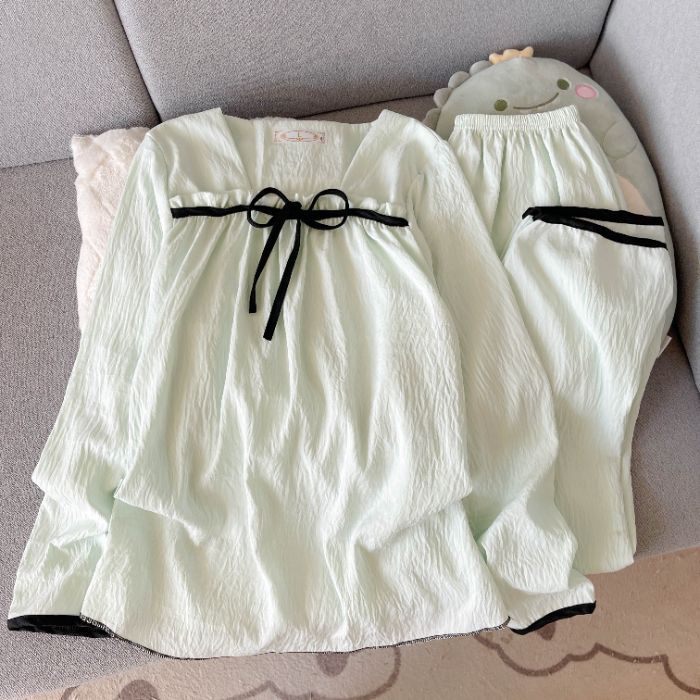 Venta al por mayor transfronteriza de primavera y otoño nube pijamas de algodón de manga larga para mujer cuello cuadrado simple estilo princesa traje de servicio a domicilio para estudiantes ropa exterior