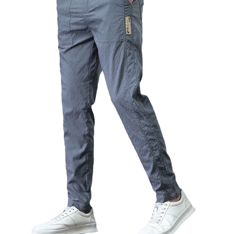 Shirt Less Clothing Ice Silk Casual Pants Men's Summer Thin Korean Style Slim-fit Stitching Fashionable Trendy Loose Straight Pants