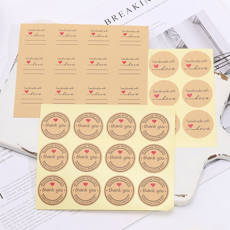 Baking Packaging Box Sealing Sticker Round Love Sticker handmade Cowhide Adhesive Label Decorative Adhesive Sticker
