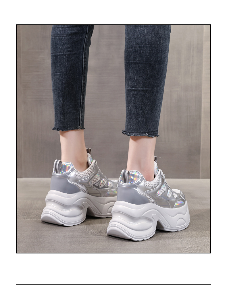 Giày sneaker nữ chunky đế dày độn cao bên trong, phong cách thể thao thường ngày — Màu trắng chi tiết 16