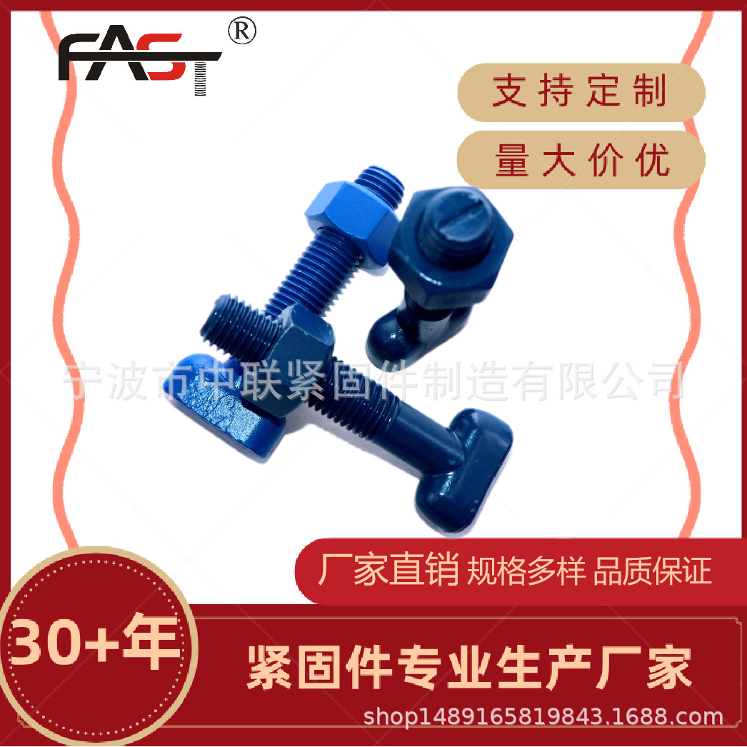紧固件工厂新品上线高品质合金钢蓝色特氟龙来图来样咨询T型螺栓