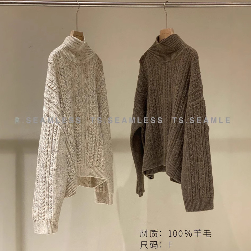 Ts.Seamless All-Wool Turtleneck Yarn Cable Long-Sleeved Sweater for Women 3299