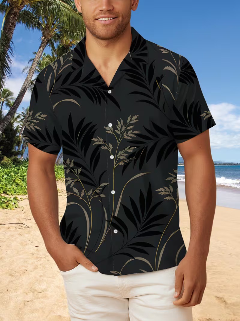 Fuente de fábrica para diseñar camisa hawaiana de hombre impresión de manga corta vacaciones casuales transfronterizas estilo cubano cuello TK